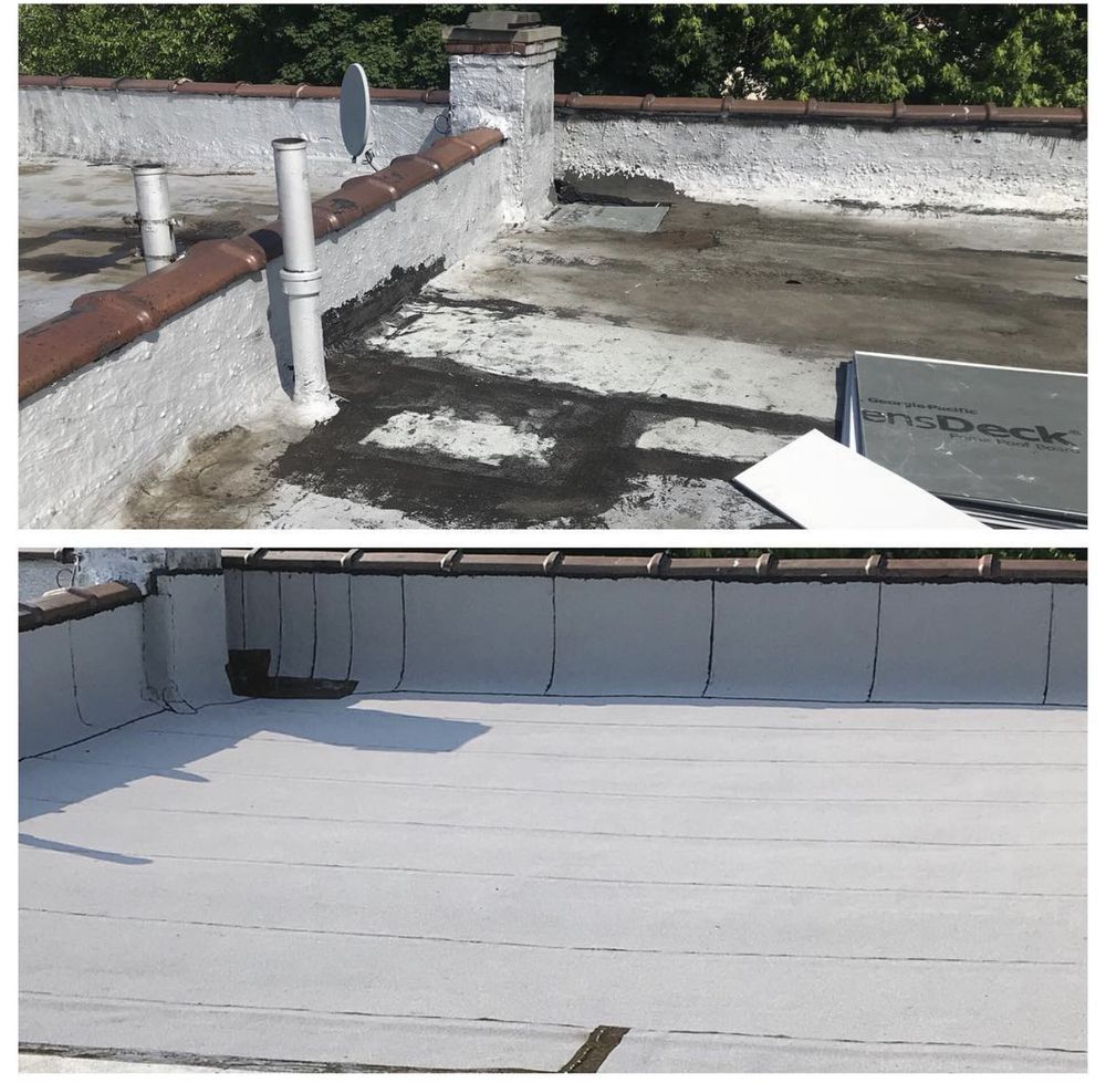 Before and After picture of a TPO Roofing project in Staten Island, NY